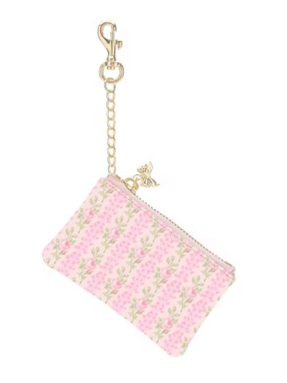 LoveShackFancy Case Mate Pink Floral Key & Card Pouch Strawberry Gold Bow - NWT